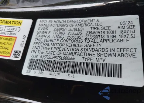 2025 Honda Cr-V Hybrid Sport-L z USA, uszkodzony, nr VIN 5J6RS5H87SL000596